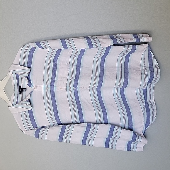 Gap Coastal Grandma linen blend striped button down shirt XXL - Picture 1 of 7
